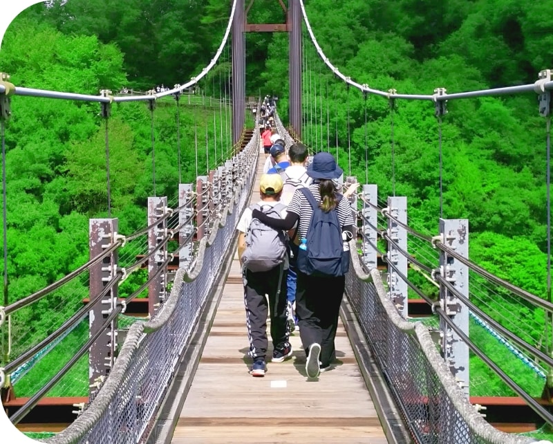 吊り橋を渡る家族
